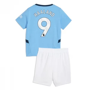 Bambino Maglia Calcio Manchester City Erling Haaland #9 2024-25 Prima (+ Pantaloncini)