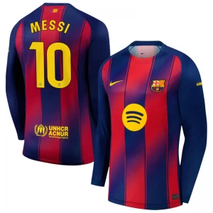 Maglia Calcio Barcellona Lionel Messi #10 2025-26 Prima Uomo Manica Lunga