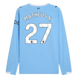 Maglia Calcio Manchester City Matheus N. #27 2025-26 Prima Uomo Manica Lunga