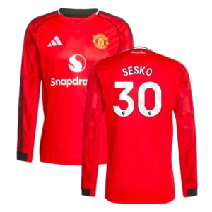 Maglia Calcio Manchester United Sesko #30 2025-26 Prima Uomo Manica Lunga