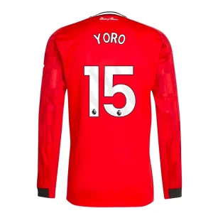 Maglia Calcio Manchester United Yoro #15 2025-26 Prima Uomo Manica Lunga