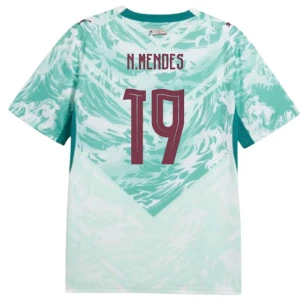 Maglia Calcio Portogallo N. Mendes #19 Mondiali 2026 Trasferta Uomo